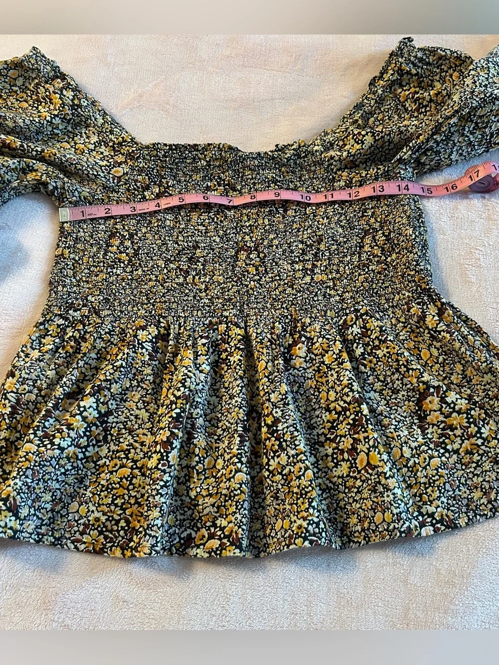 Madewell Lucie Floral Smocked top long puff sleeve square neck ruffles size 4